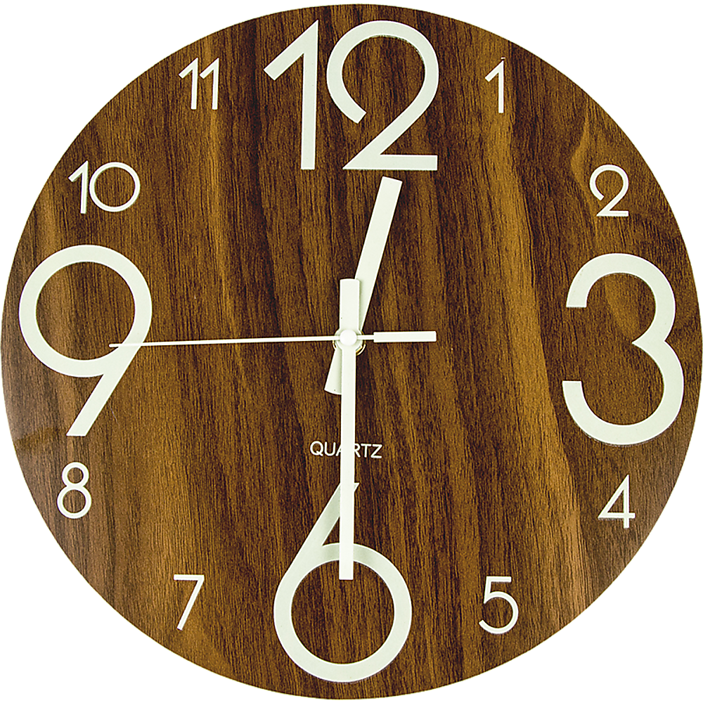 V63-835511-612fcc68b5643.1000x1000-00 Glow In Dark Wall Clock Luminous Quartz Quiet Wooden Home Decor 30cm - Image 1