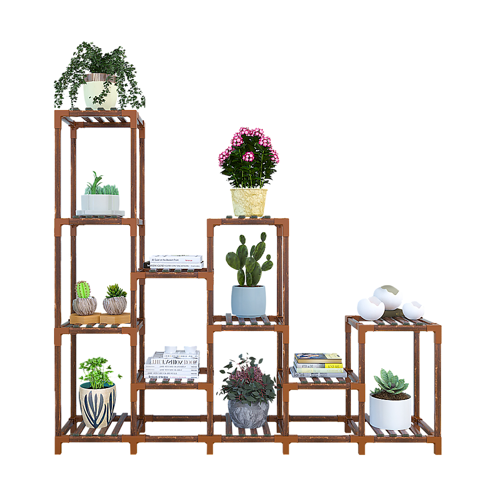 V63-836011-26249-00 Indoor Outdoor Garden Plant Stand Planter Flower Pot Shelf Wooden Shelving - 12 Shelves - Image 1