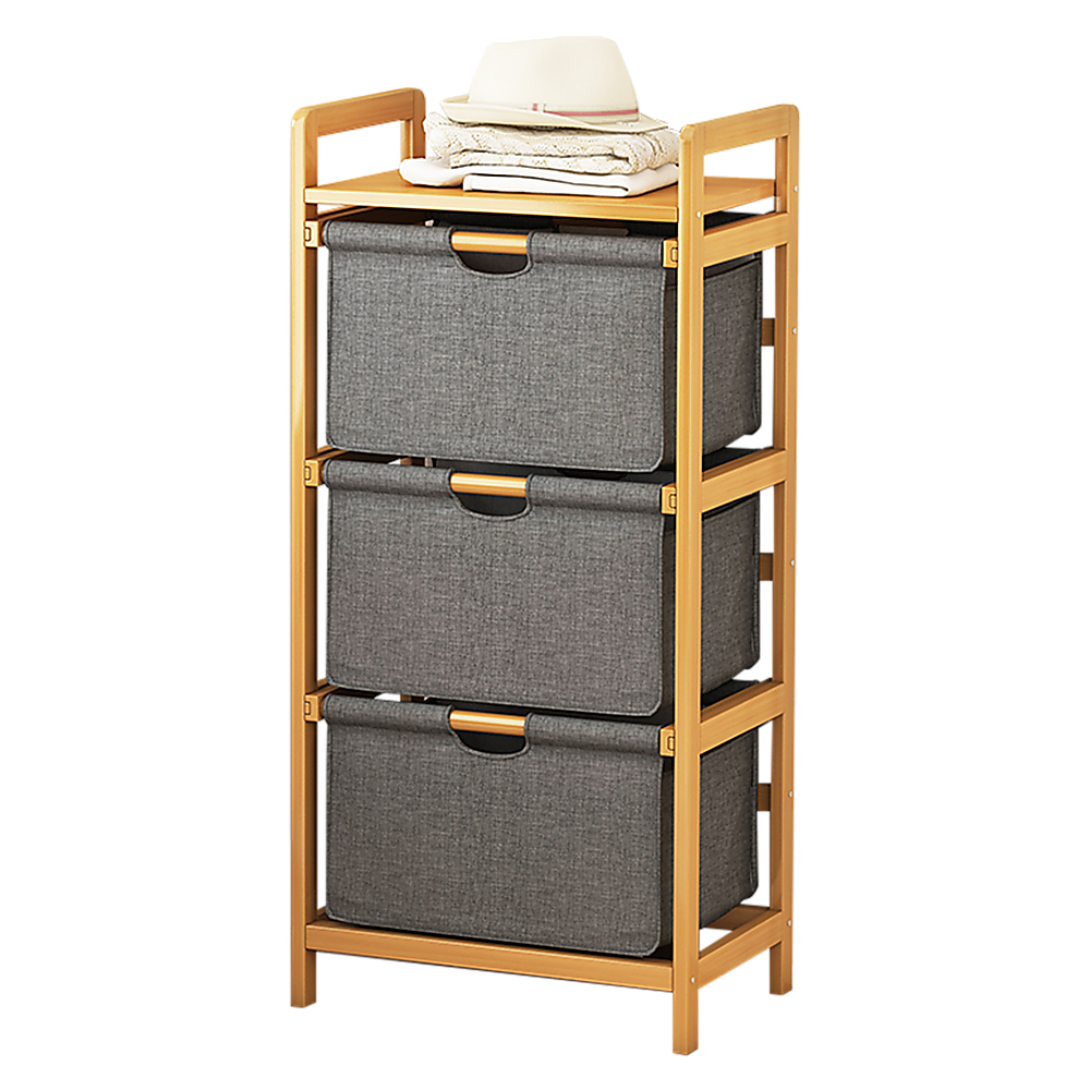 V63-838251-49522-00 Bamboo Shelf with Storage Hamper - Wooden Bamboo Removable Bags - Image 1