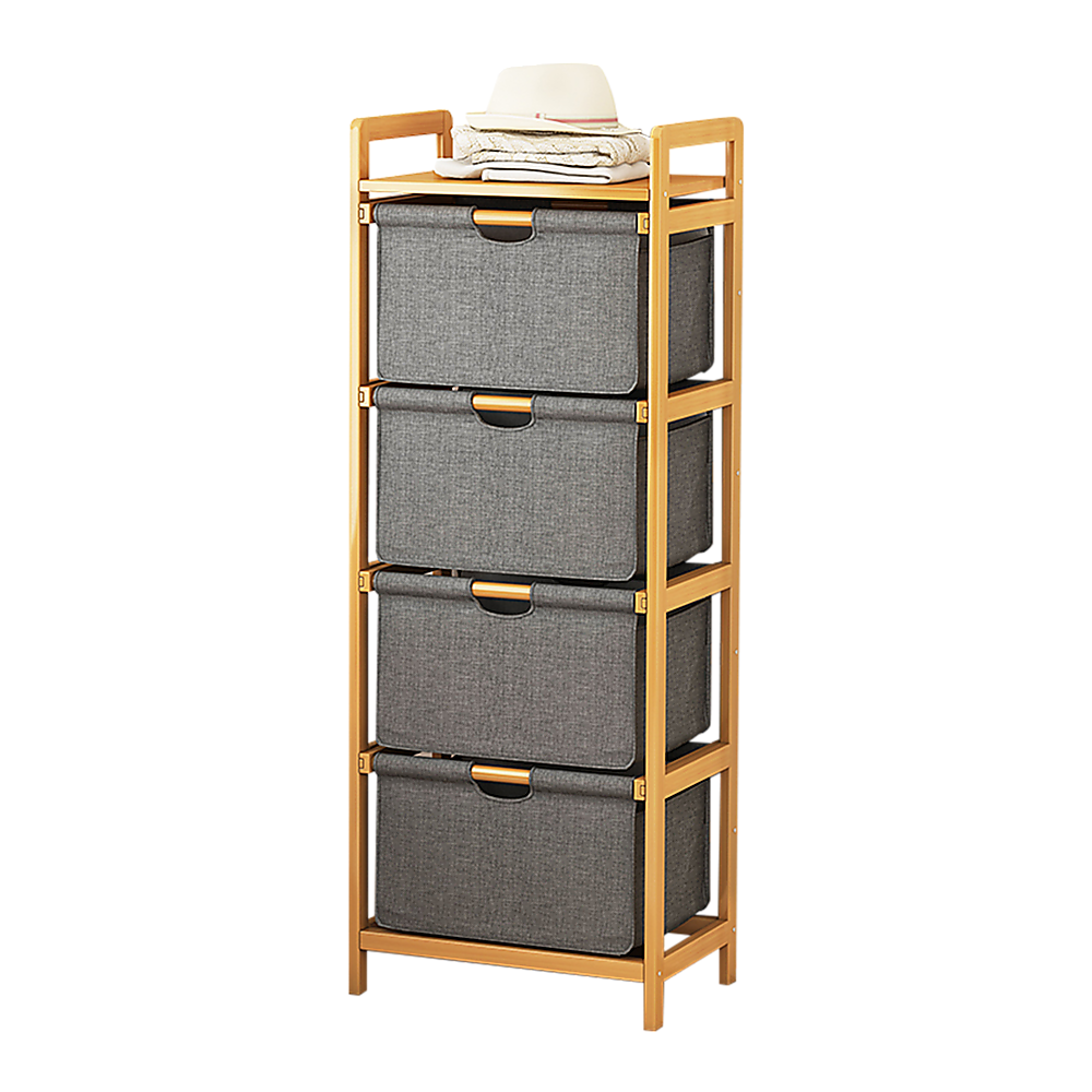 V63-838261-49521-00 Bamboo Shelf with Storage Hamper - Wooden Bamboo Removable Bags - Image 1