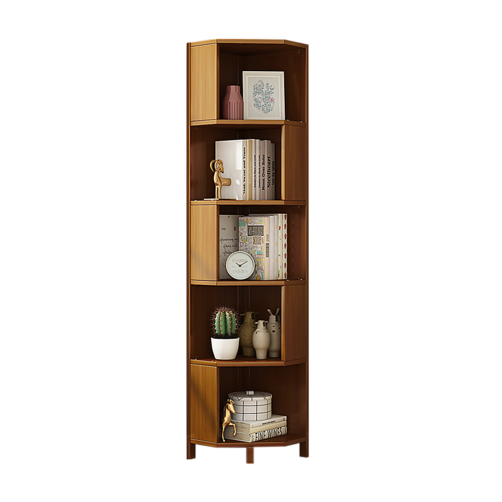 V63-838281-202504141047-00 5-Shelf Corner Bookcase Industrial Bookshelf Display Storage Stand - Image 1