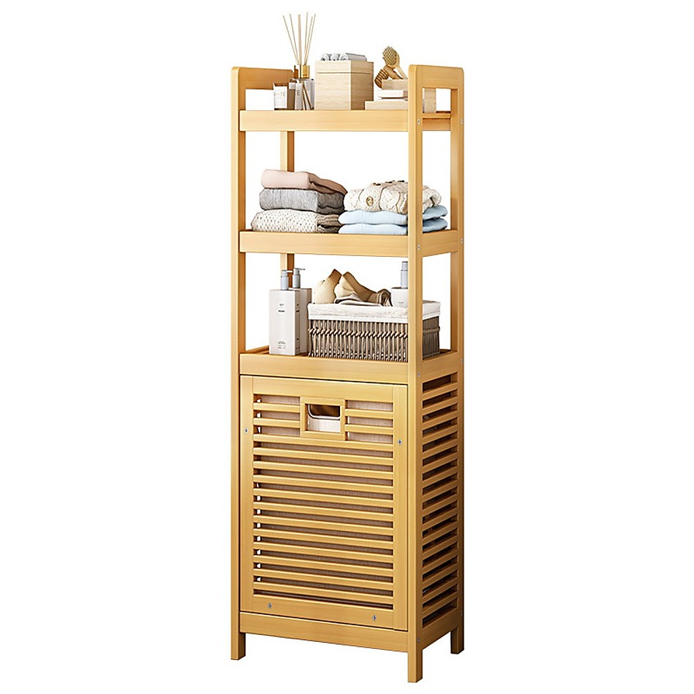 V63-838291-202504141046-00 Bamboo 2-in-1 Laundry Hamper Side Table with 2 Shelves and Clothes Basket - Image 1
