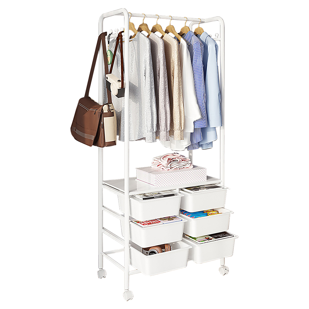 V63-838301-49511-00 Metal Open Wardrobe Modern Storage Cabinet Tall Clothes Drawers Hanger Coat Rack - Image 1