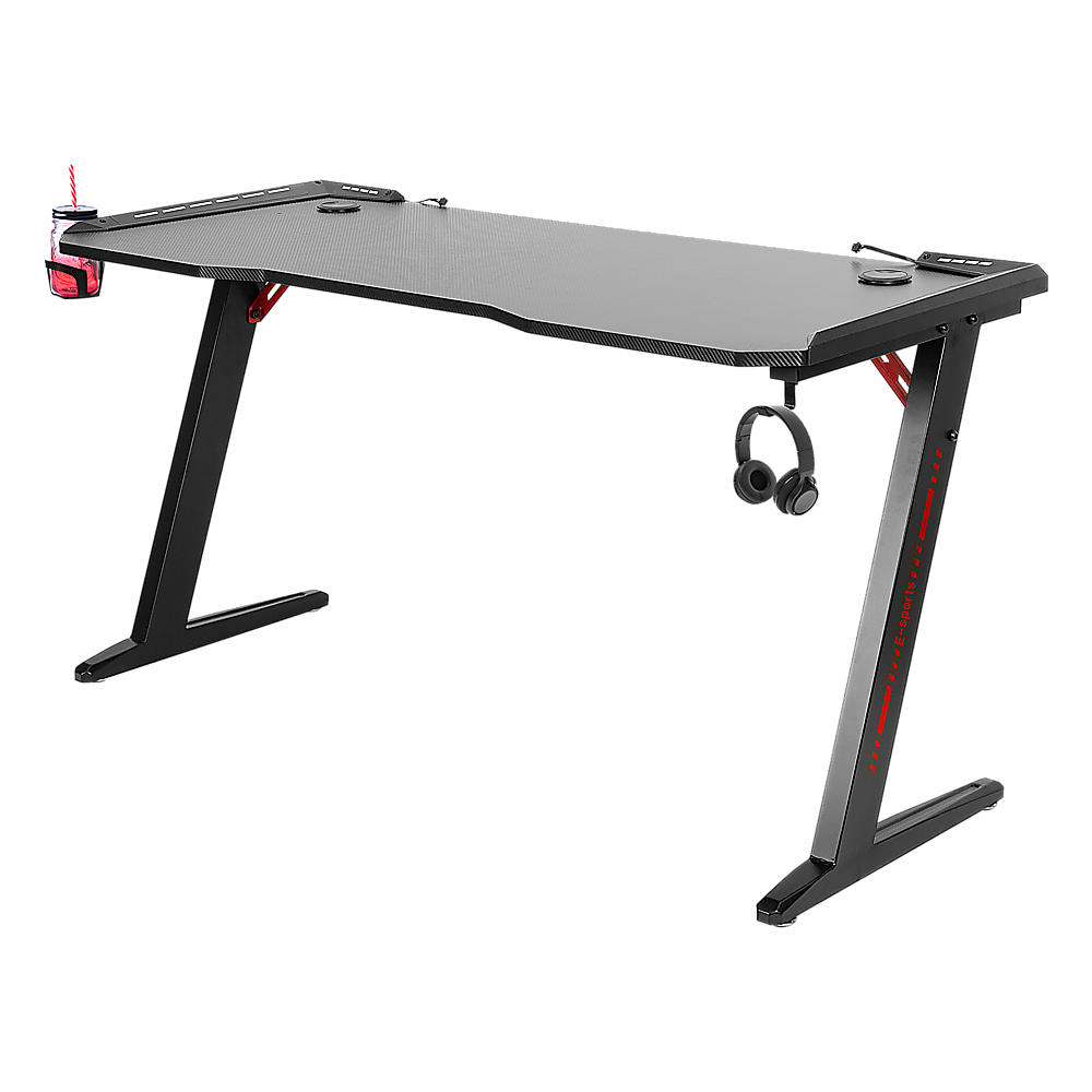 V63-840391-69288-00 LED Gaming Desk Computer Table with Cup Holder Headphone Hook Cable Hole - Image 1