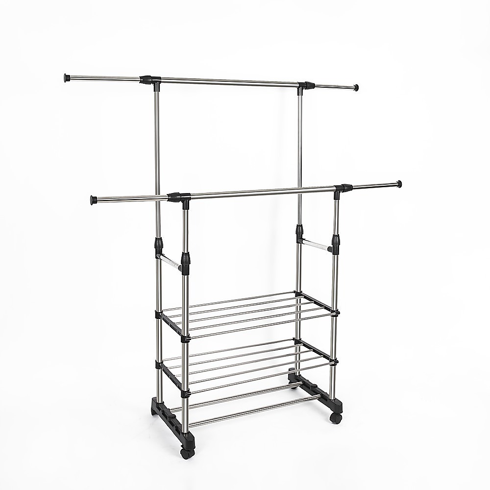 V63-841681-81908-00 Heavy Duty Commercial Garment Rack Double Bar Rolling Collapsible Clothing Shelf - Image 1