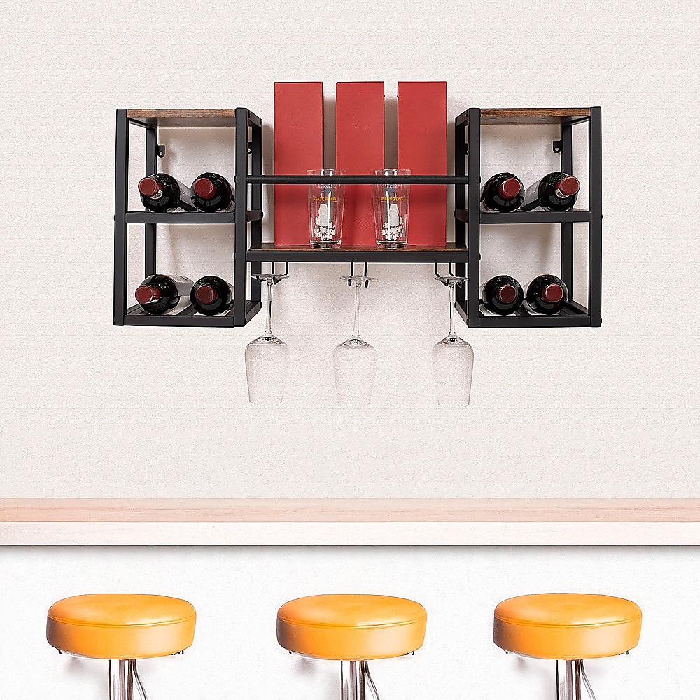 V63-841821-82572-00 Wall Mounted Wine Rack 3 Stem Glass Holder Storage Organiser - Image 1