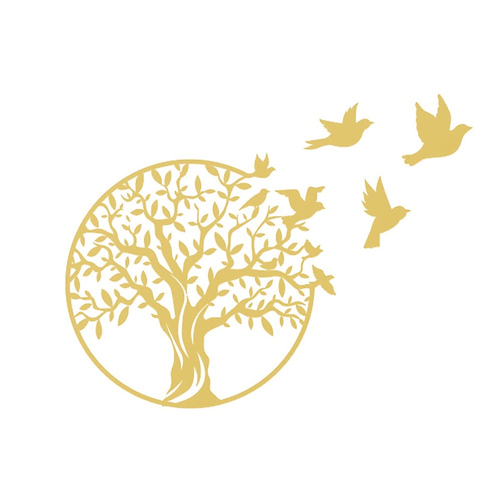 V63-842511-90135-00 Metal Tree of Life Wall Art 7 Flying Birds Wall Sculpture - Image 1