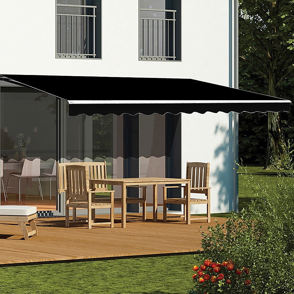 V63-842921-91850-03 Motorised Outdoor Folding Arm Awning Retractable Sunshade Canopy Black 5.0m x 3.0m - Image 1