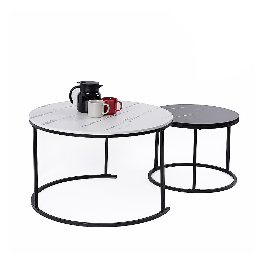 V63-848251-167388-00 Set of 2 Coffee Table Round Marble Nesting Side End Table Furniture - Image 1