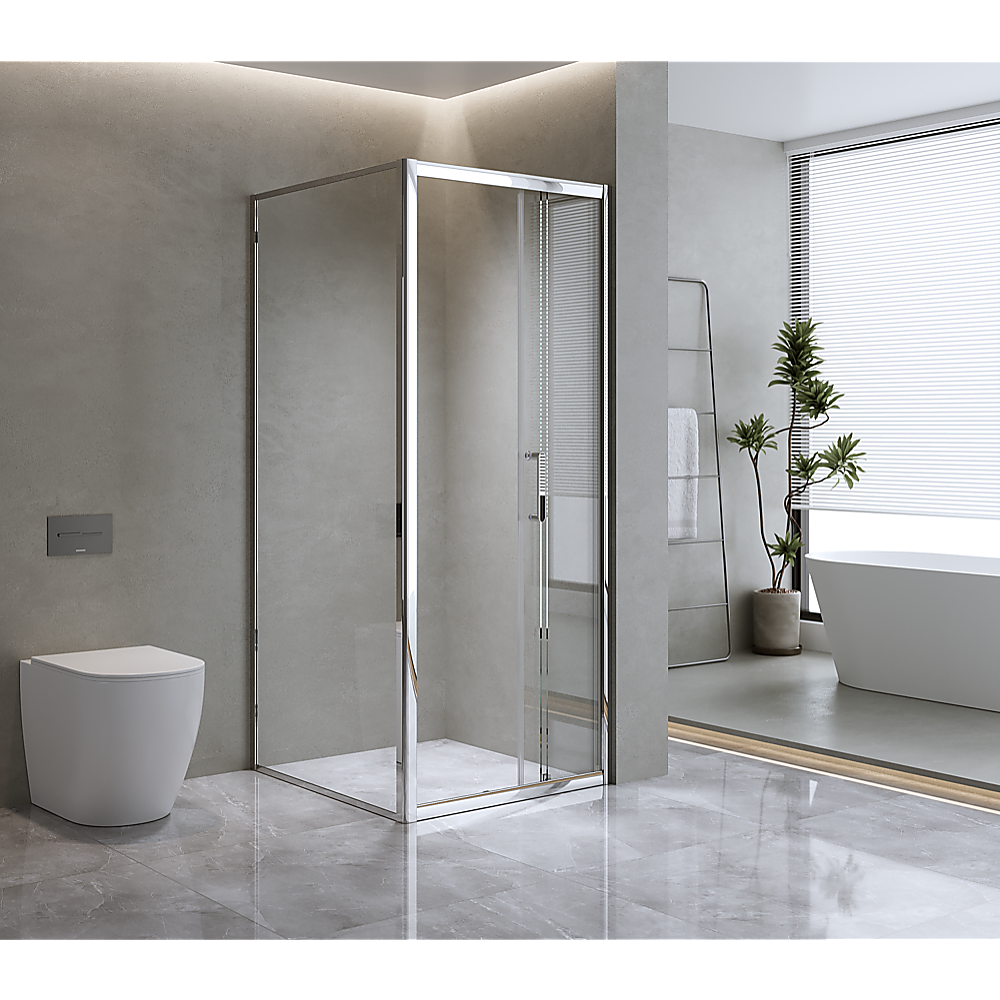 V63-848591-223031-00 40mm Adjustable Contemporary Corner Sliding Chrome Shower Screen 86x80cm - Image 1