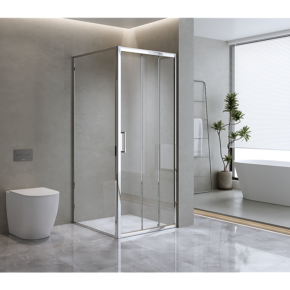 V63-848601-223033-00 40mm Adjustable Contemporary Corner Sliding Chrome Shower Screen 86x80cm - Image 1