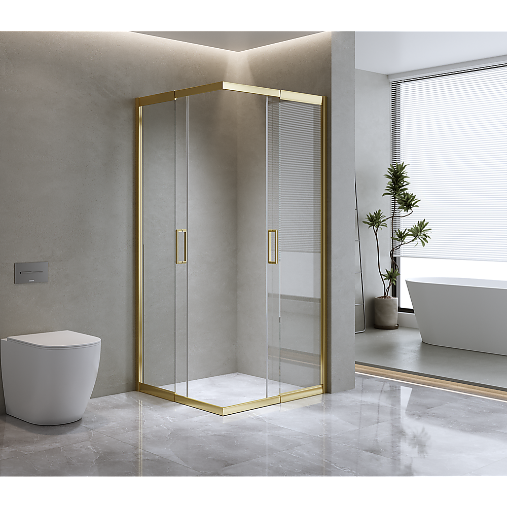 V63-849381-159637-00 Adjustable 1100x1000mm Double Sliding Door Glass Shower Screen in Gold - Image 1
