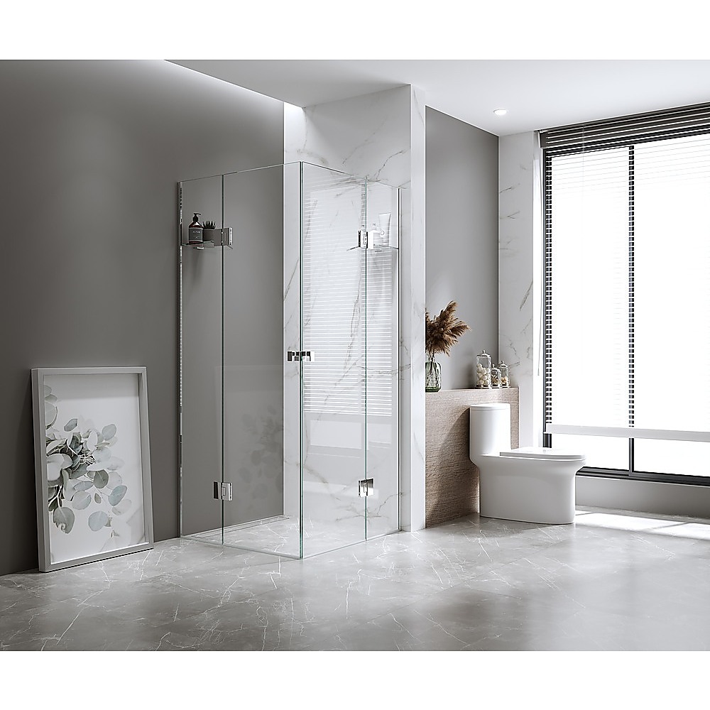 V63-909061-202507041210-00 90x90cm Double Door Corner Shower Screen with Channels and Brass Hinges - Chrome - Image 1