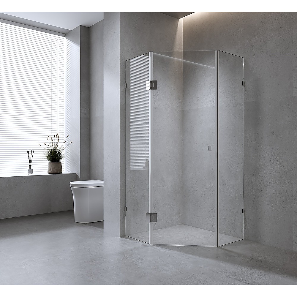 V63-912071-202507041515-00 100cm Frameless Diamond Shower Screen with Black Brackets and Brass Hinges, Square Knob Handle - Image 1