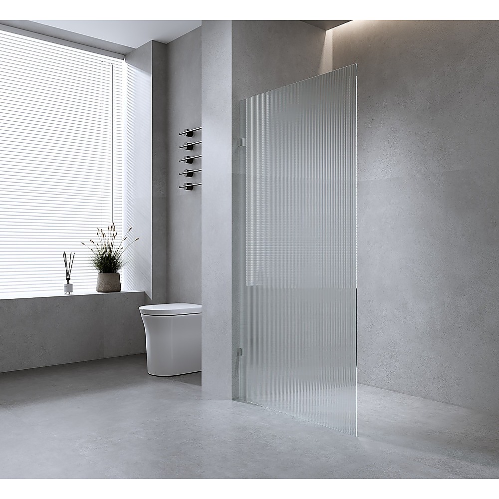 V63-917821-201412-00 100cm Reeded Glass Shower Screen with Black Wall & Floor F Bracket - Image 1