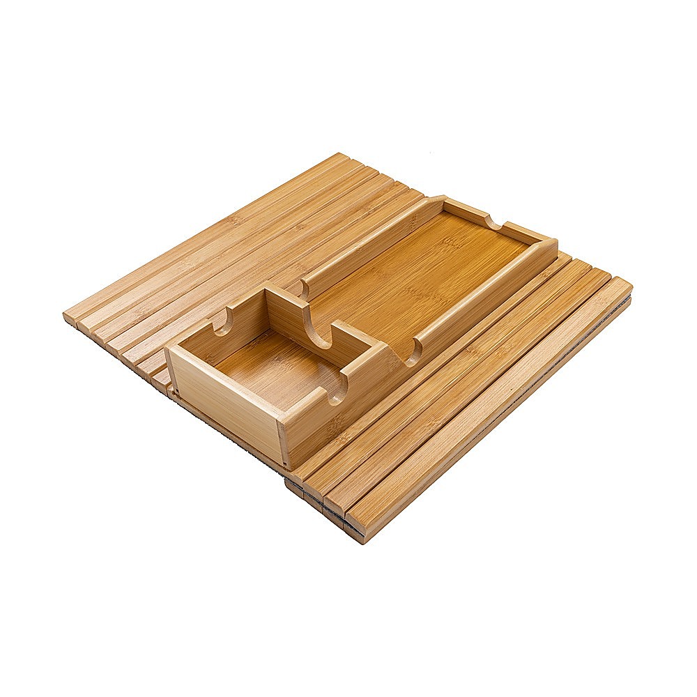 V63-920721-201683-00 Bamboo Sofa Arm Tray Couch Phone Holder Anti-Slip for Snacks Drinks - Image 1