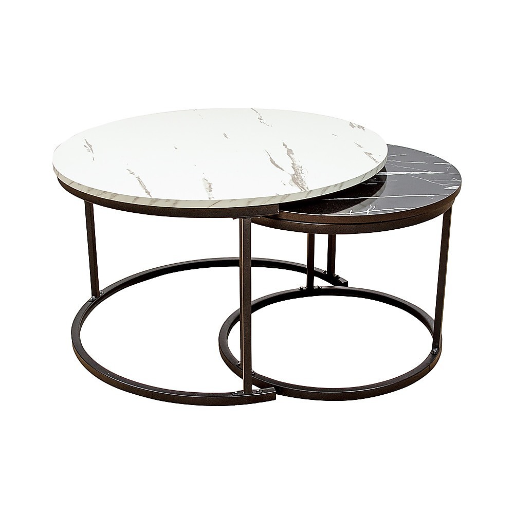 V63-921091-205888-00 Coffee Table Round Marble Design Nesting Side Furniture - Image 1