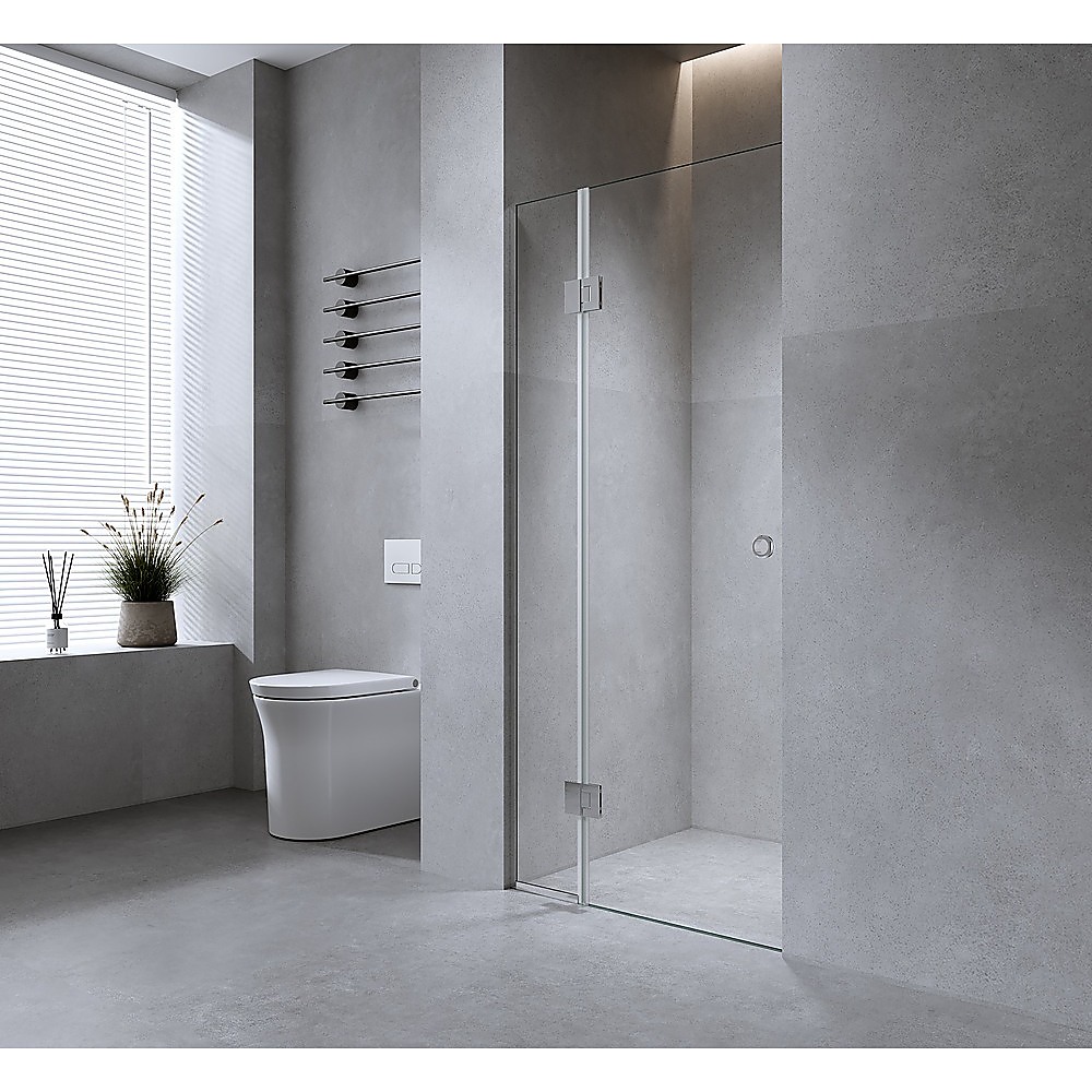 V63-939521-202507042140-00 90cm Wall to Wall Frameless Shower Screen with Nickel Channel and Brass Hinges - Image 1