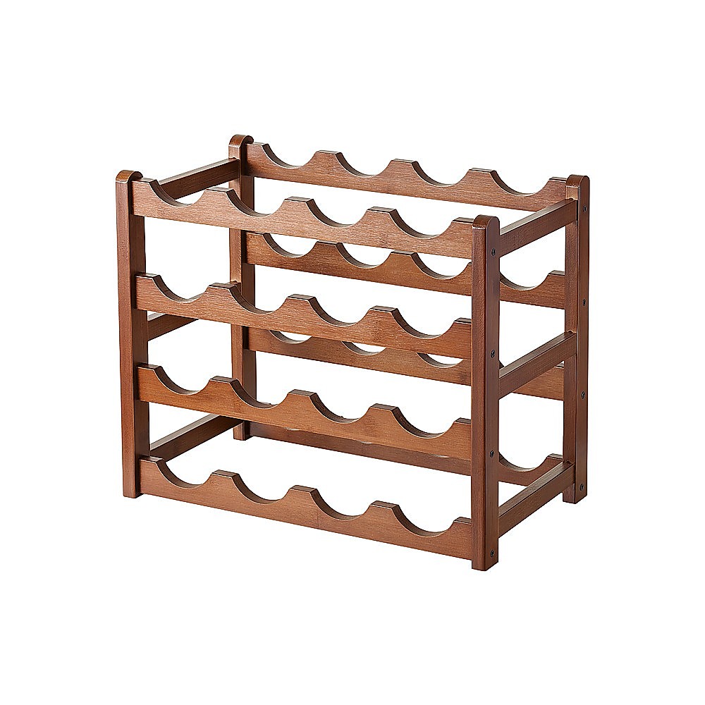 V63-952231-225245-00 Bamboo Wine Rack Free Standing 15 Bottles with 6 Glasses Holder Storage in Brown - Image 1