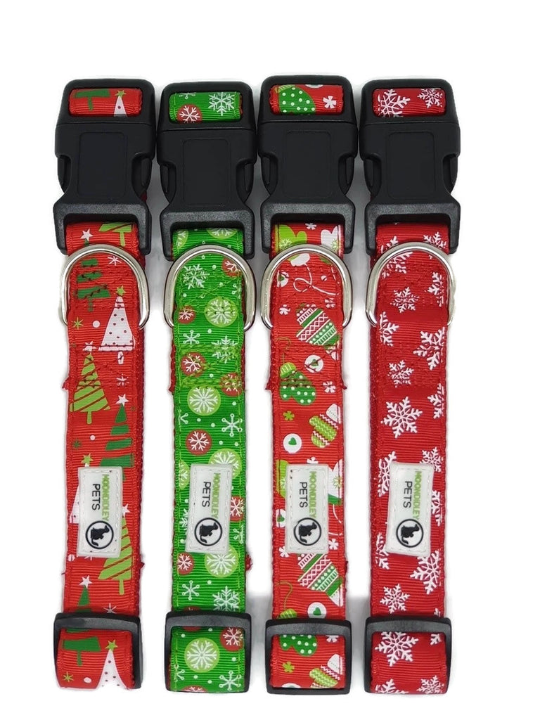 V631-MDPCOLXMALGRNSNO-186102-00 Christmas Dog Collars Adjustable - Moondidley Pets Large Green Snow Flakes - Image 1