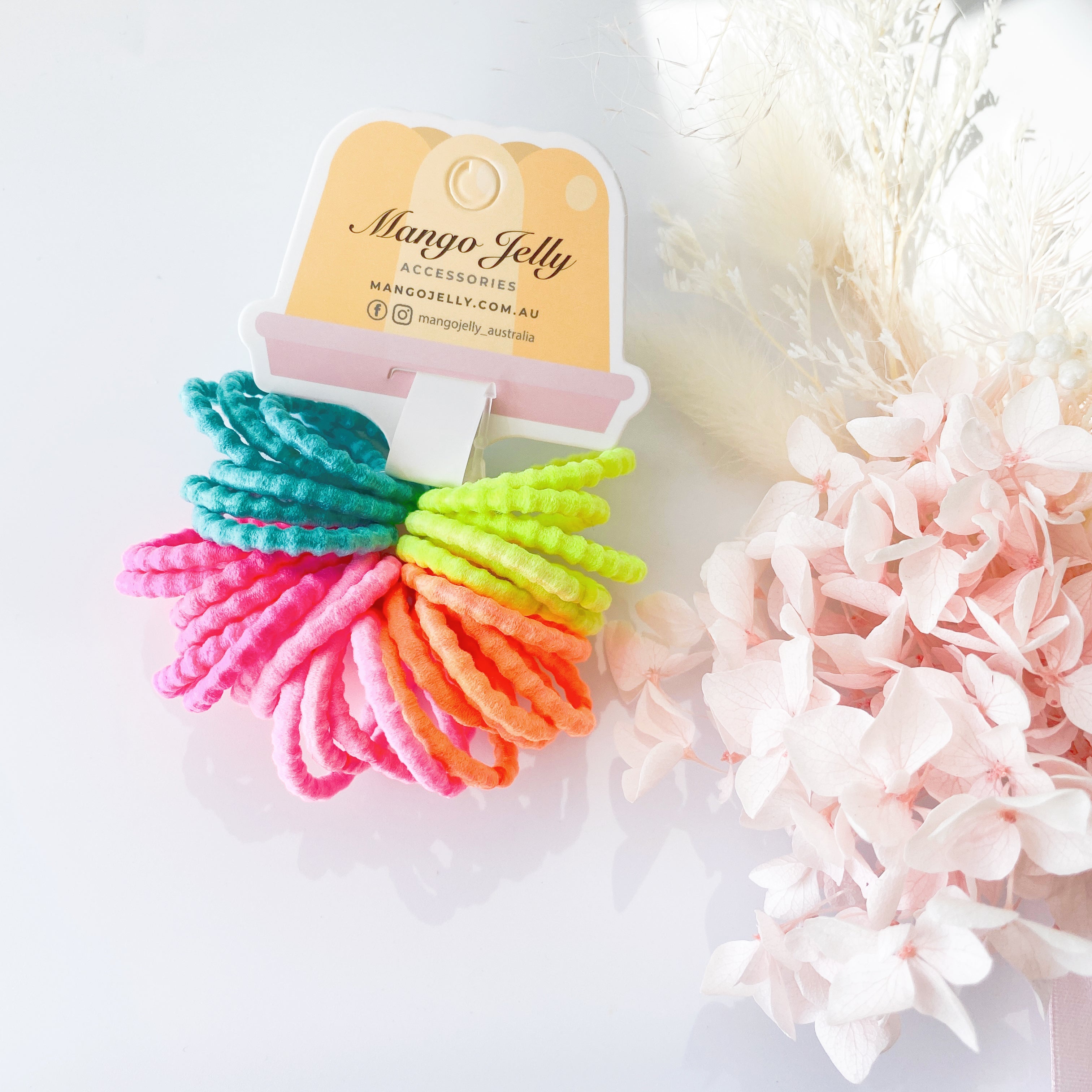 V659-HT-3CM-30P-BUBBLY-NEON-THICK-2-M-160988-00 MANGO JELLY Kids Hair Ties (3cm) - Bubbly Neon (THICK) -Twin Pack - Image 1