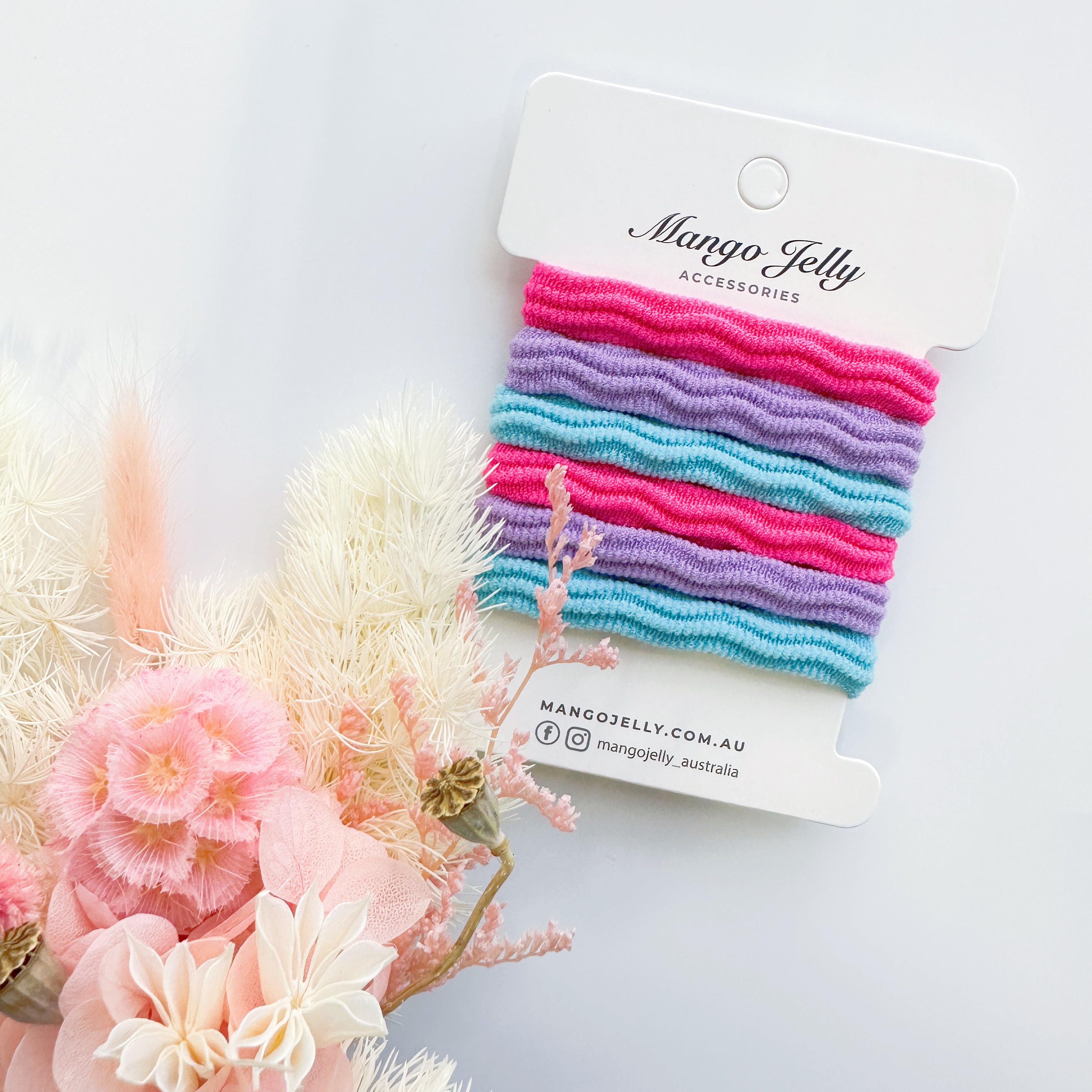 V659-MATALFREE-4CM-6P-WAVY-MERMAID-1-M-160798-00 MANGO JELLY Metal Free Textured Hair ties 4cm (Thick) - Mermaid-One Pack - Image 1