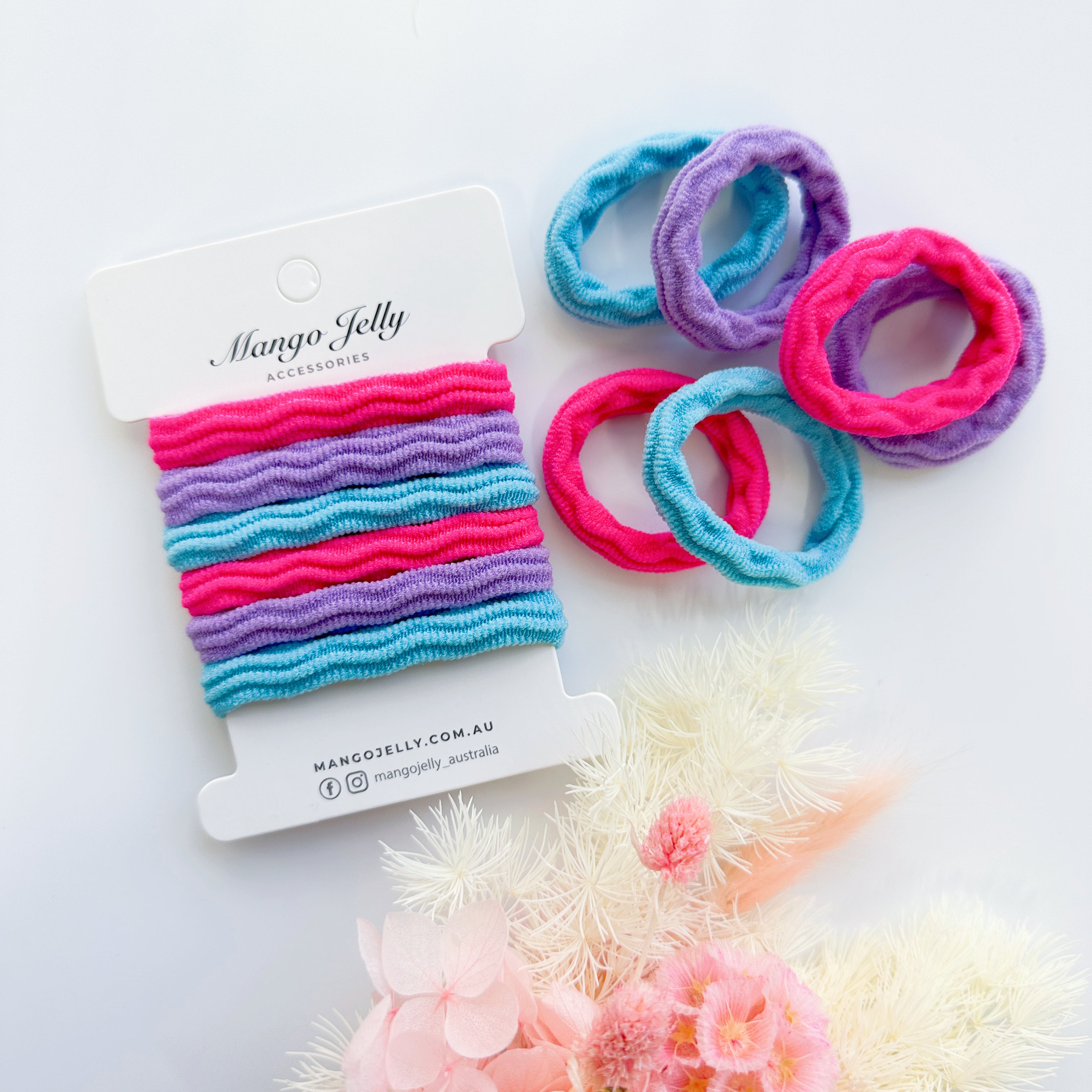 V659-MATALFREE-4CM-6P-WAVY-MERMAID-2-M-160797-00 MANGO JELLY Metal Free Textured Hair ties 4cm (Thick) - Mermaid-Twin Pack - Image 1