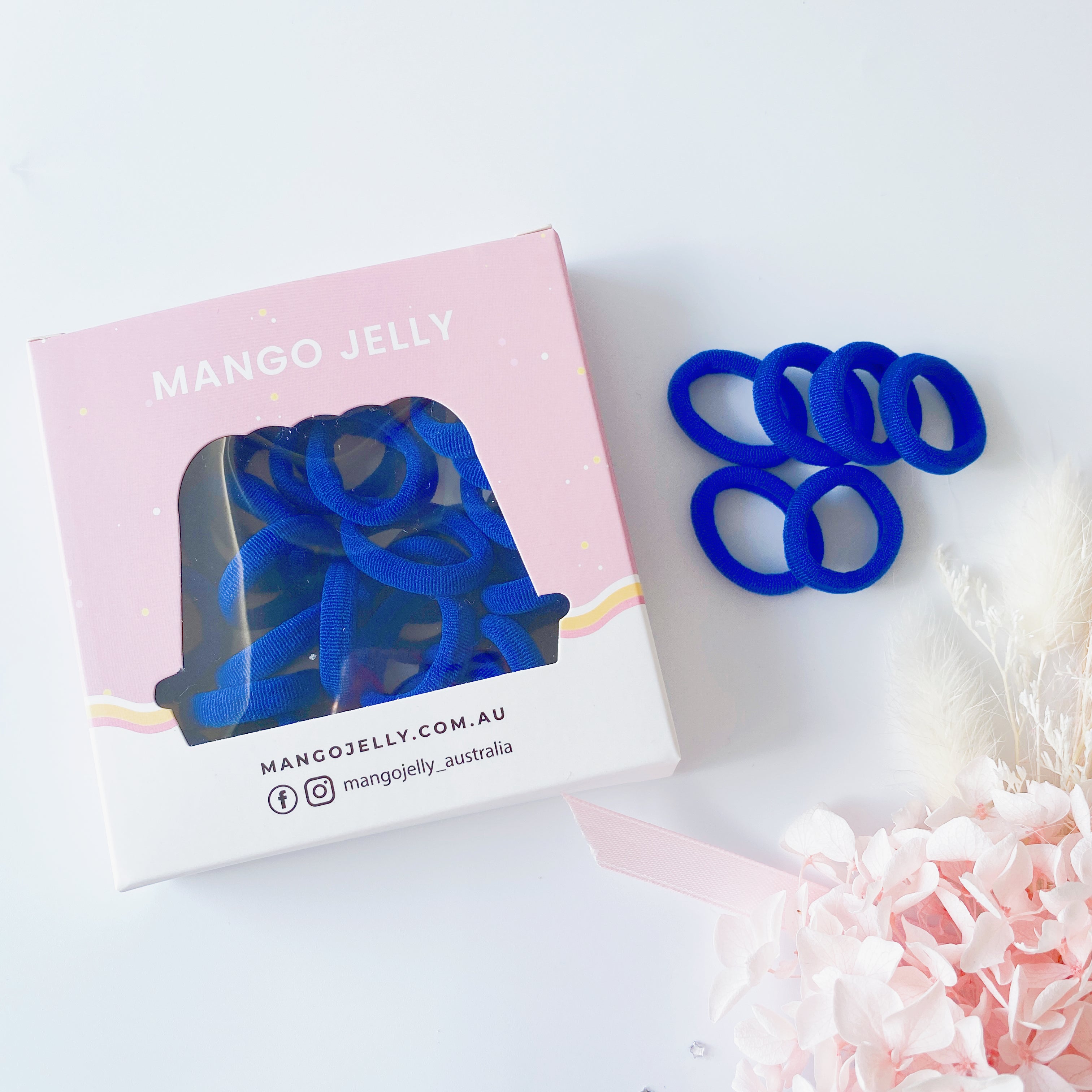 V659-METALFREE-3CM-36P-SK-BLUE-6-P-160923-00 MANGO JELLY Metal Free Hair Ties (3cm) - School Colour Blue 36P - Six Pack - Image 1