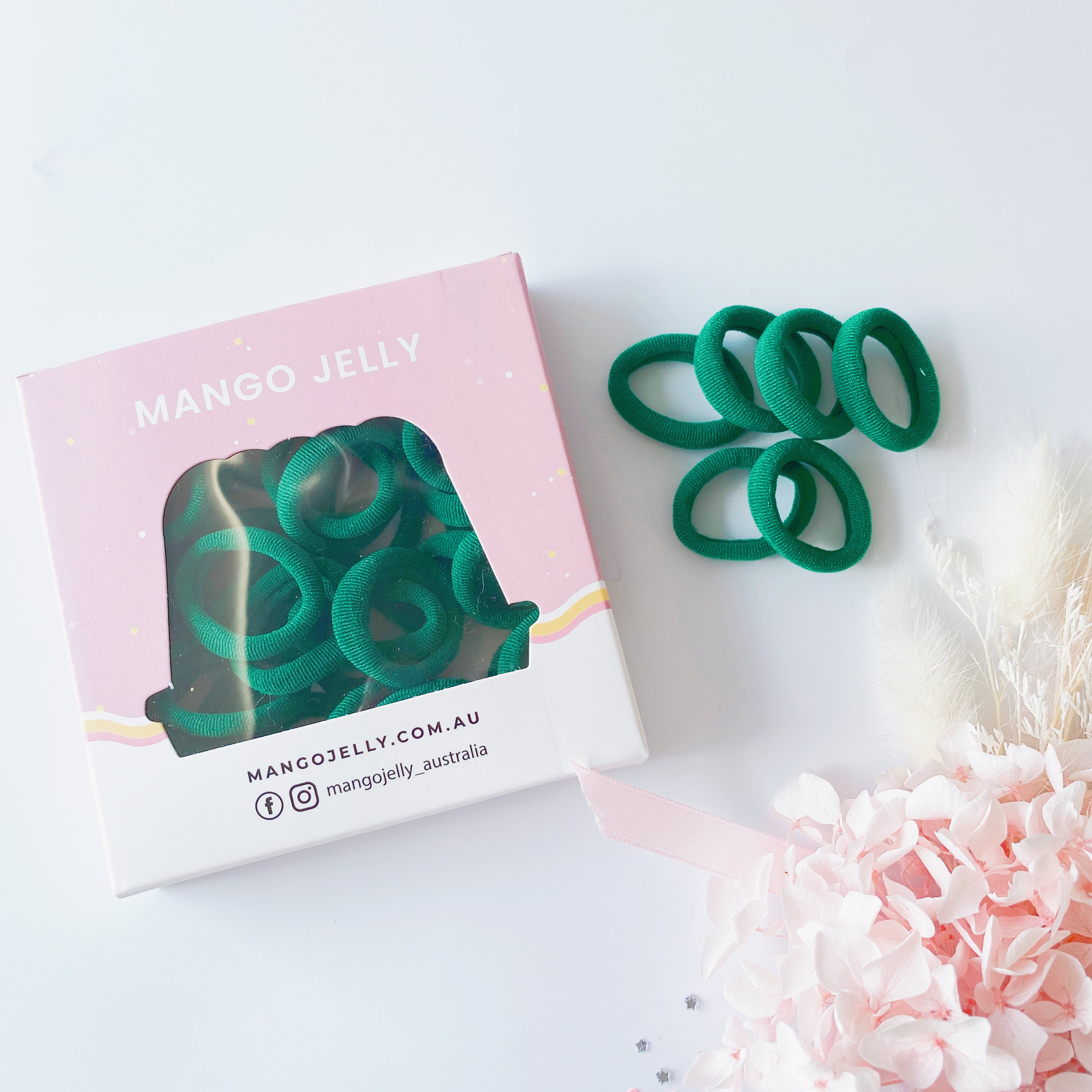 V659-METALFREE-3CM-36P-SK-GREEN-2-L-160917-00 MANGO JELLY Metal Free Hair Ties (3cm) - School Colour Green 36P - TwinPack - Image 1
