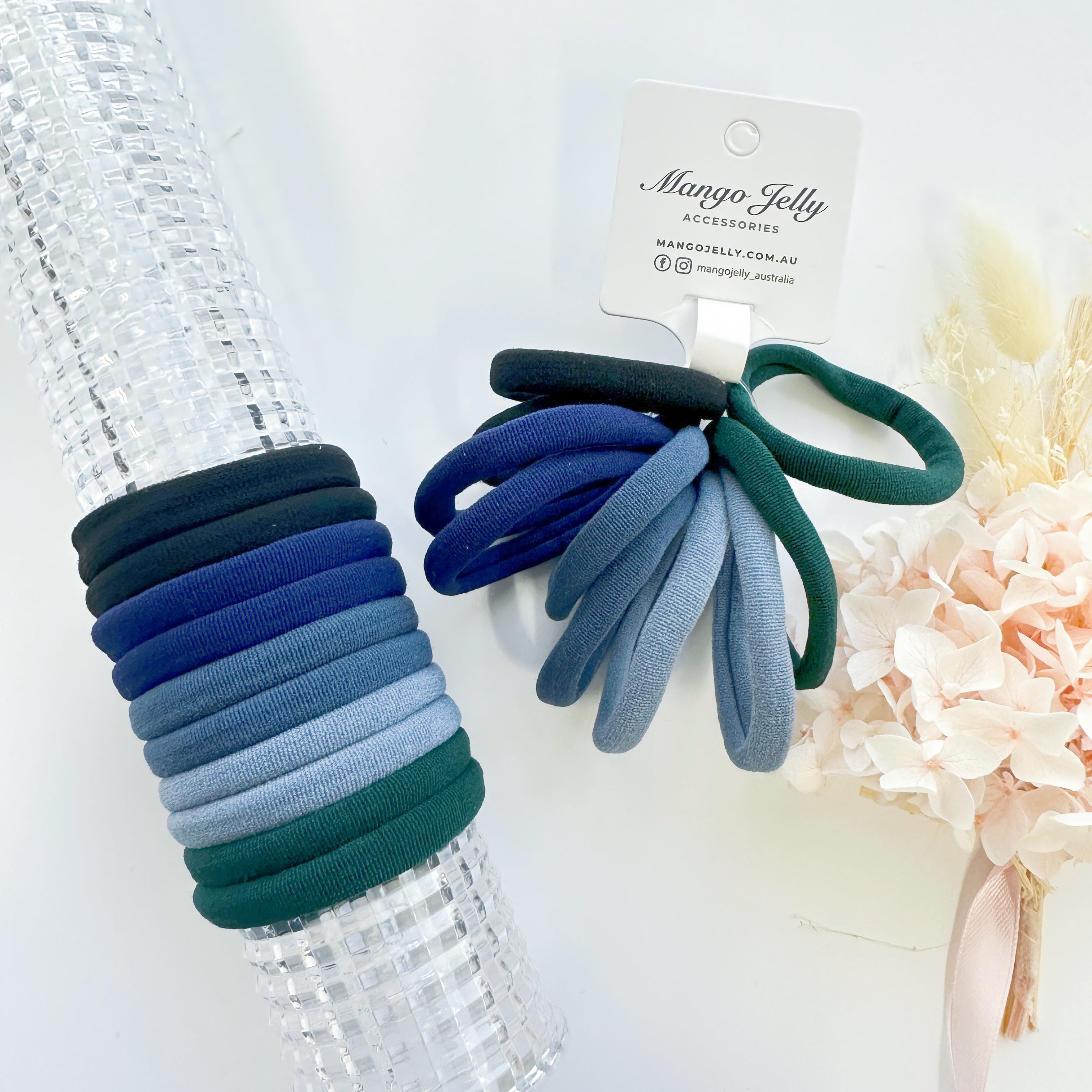 V659-METALFREE-4CM-10P-BLUEM-3-L-160902-00 MANGO JELLY Metal Free Hair ties (4.5cm) - Blue Mixed 10P - Three Pack - Image 1
