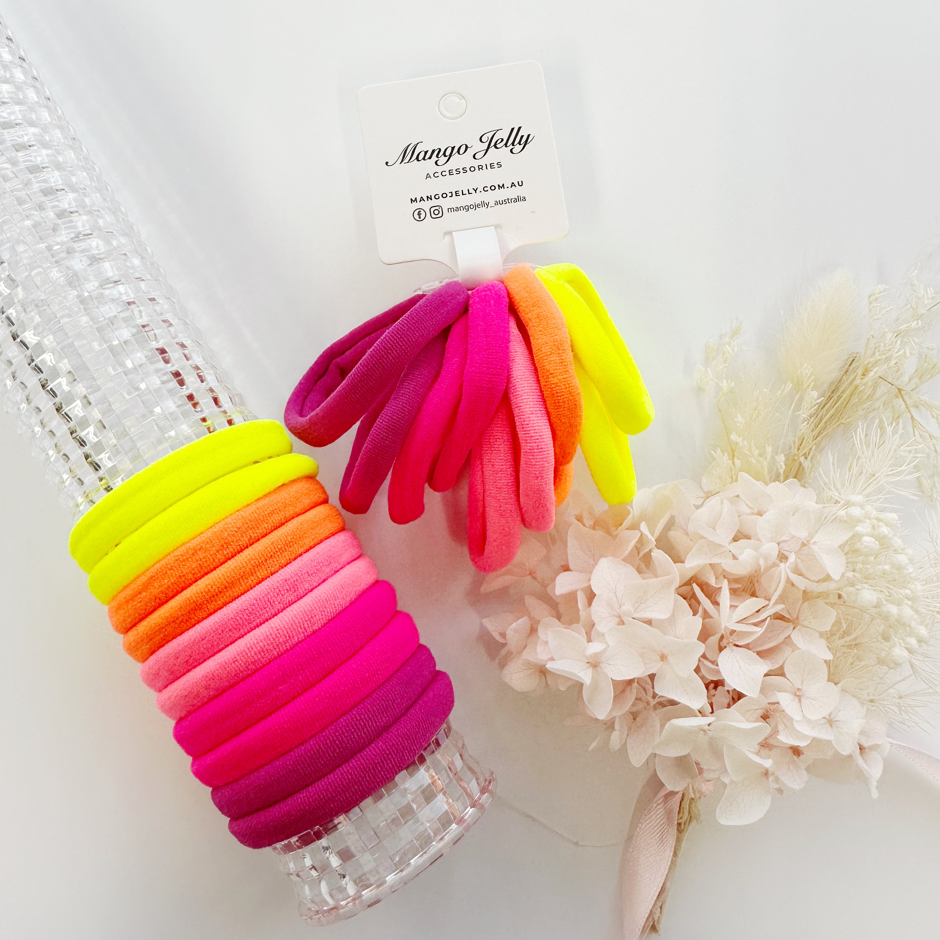 V659-METALFREE-4CM-10P-NEON-6-L-160893-00 MANGO JELLY Metal Free Hair ties (4.5cm) - Neon Mixed 10P - Six Pack - Image 1
