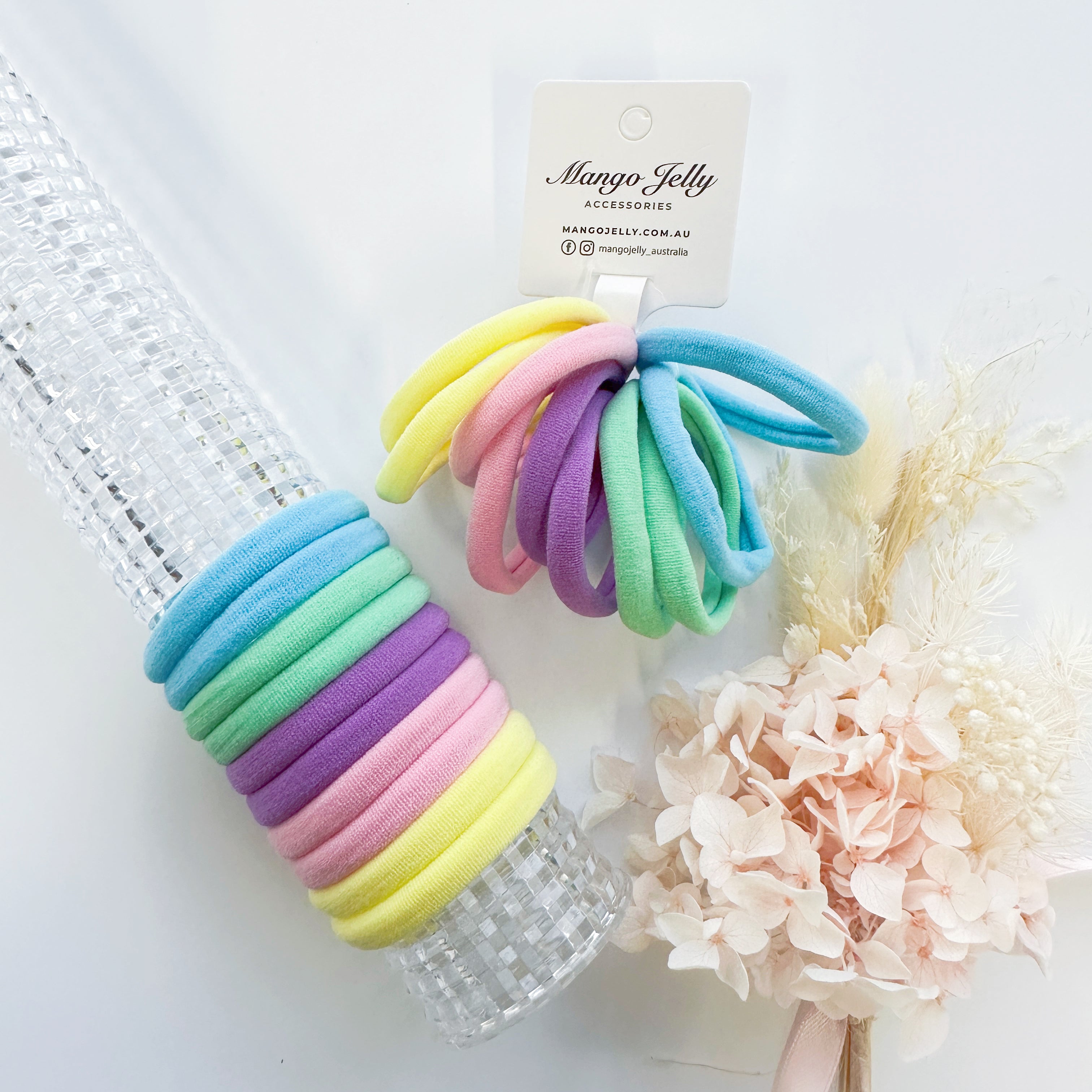 V659-METALFREE-4CM-10P-PASTEL-6-L-160889-00 MANGO JELLY Metal Free Hair ties (4.5cm) - Pastel Mixed 10P - Six Pack - Image 1