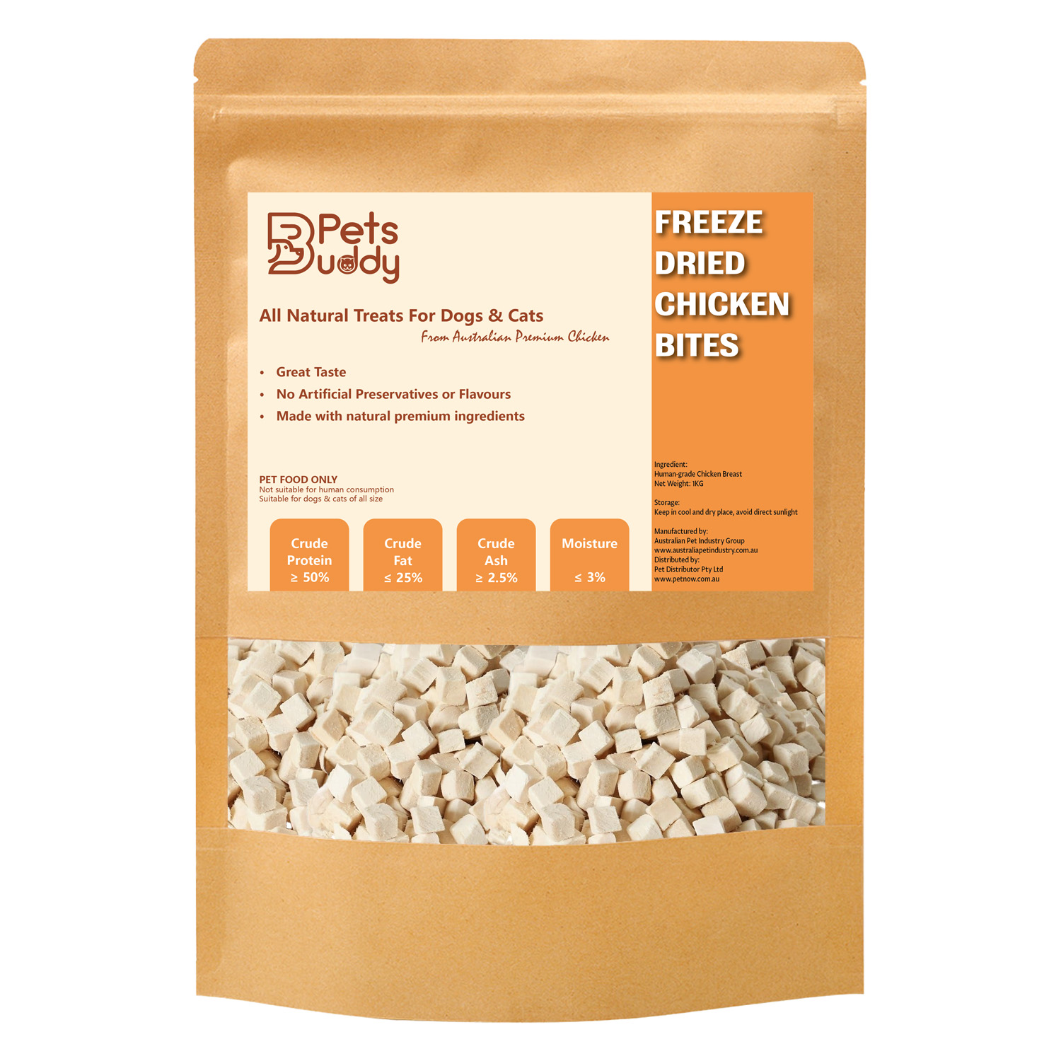 V666-PBCB1KG-202504280930-00 PetsBuddy Freeze Dried Treat Chicken Breast 1kg - Image 1