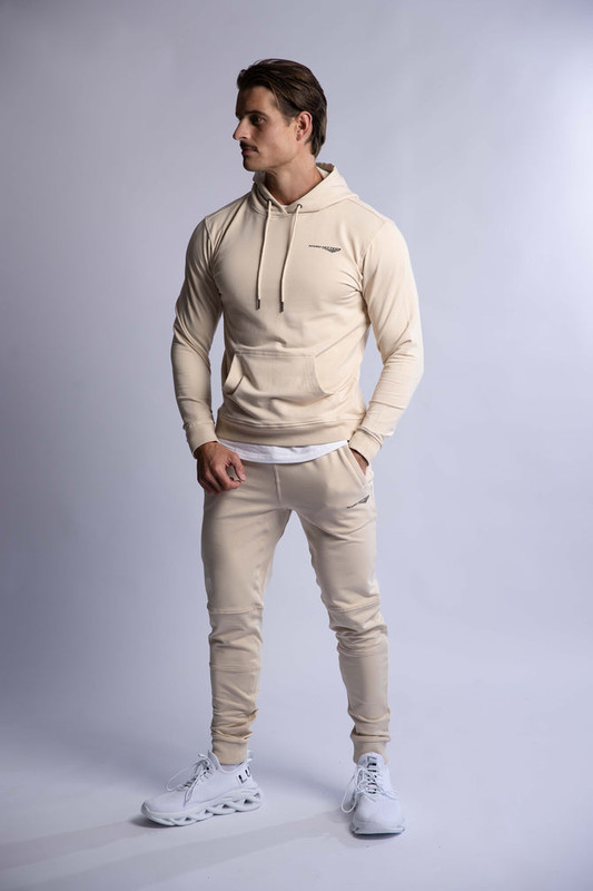V697-SLIM-FIT-TERRY-JOGGERS-BEIGE-LARGE-218129-01 HARD HITTERS SLIM FIT TERRY JOGGERS BEIGE LARGE - Image 1