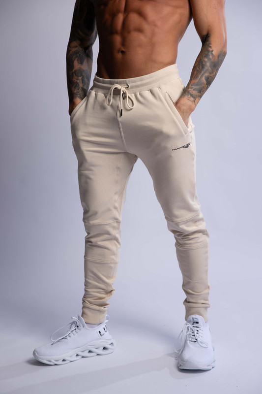 V697-SLIM-FIT-TERRY-JOGGERS-BEIGE-MEDIUM-218130-00 HARD HITTERS SLIM FIT TERRY JOGGERS BEIGE MEDIUM - Image 1