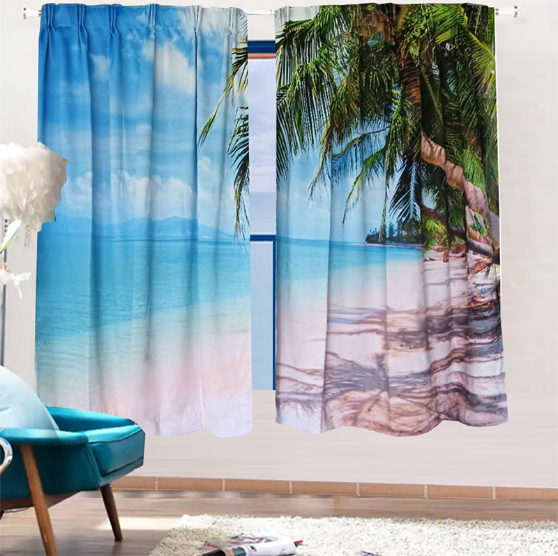 V702-CNA2-160HJ1-202505080932-00 Sea View 3D Printing Blockout Curtains 2x127x160cm PINCH PLEAT Fabric Seascape - Image 1