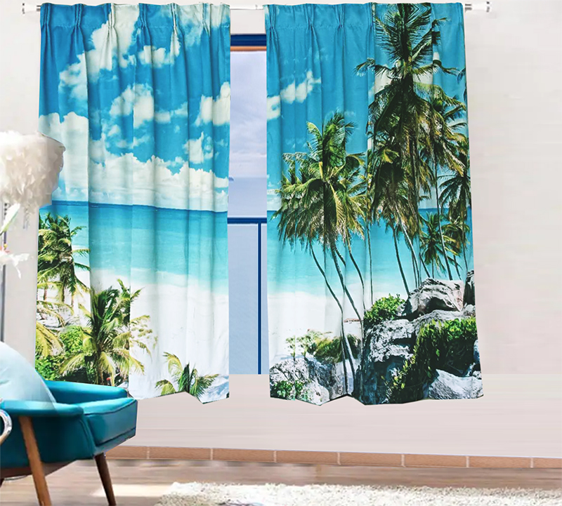 V702-CNA2-160HJ2-225067-00 Sea View 3D Printing Blockout Curtains 2x128x160cm PINCH PLEAT Fabric Seascape - Image 1