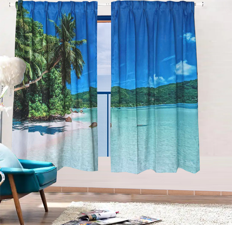 V702-CNA2-160HJ3-225057-00 Sea View 3D Printing Blockout Curtains 2x127x160cm PINCH PLEAT Fabric Seascape - Image 1