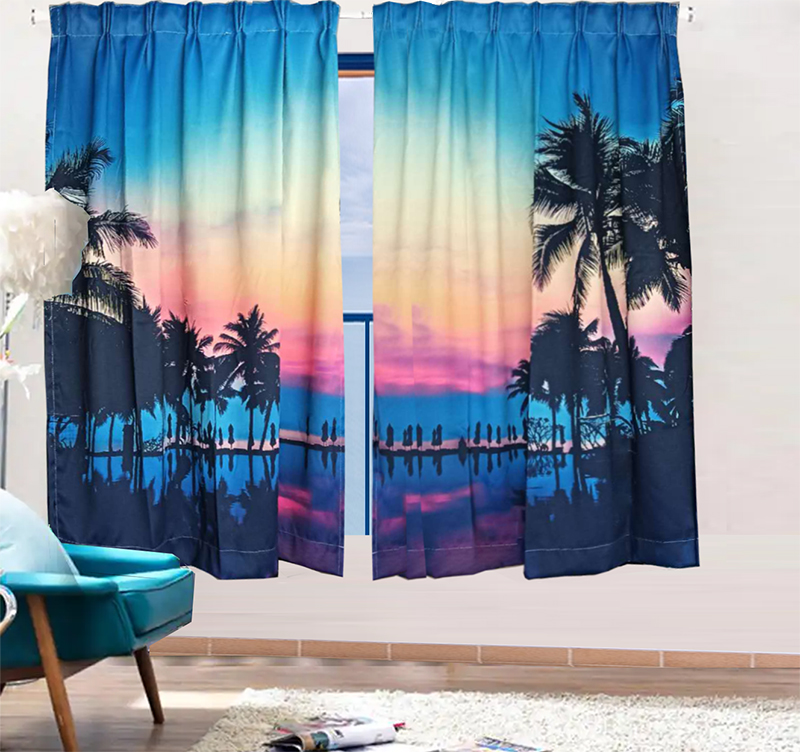 V702-CNA2-160HJ5-224045-00 Sea View 3D Printing Blockout Curtains 2x131x160cm PINCH PLEAT Fabric Seascape - Image 1