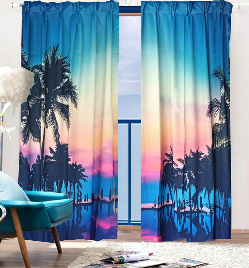 V702-CNA2-213HJ5-223993-00 Sea View 3D Printing Blockout Curtains 260x213cm PINCH PLEAT Fabric Seascape - Image 1