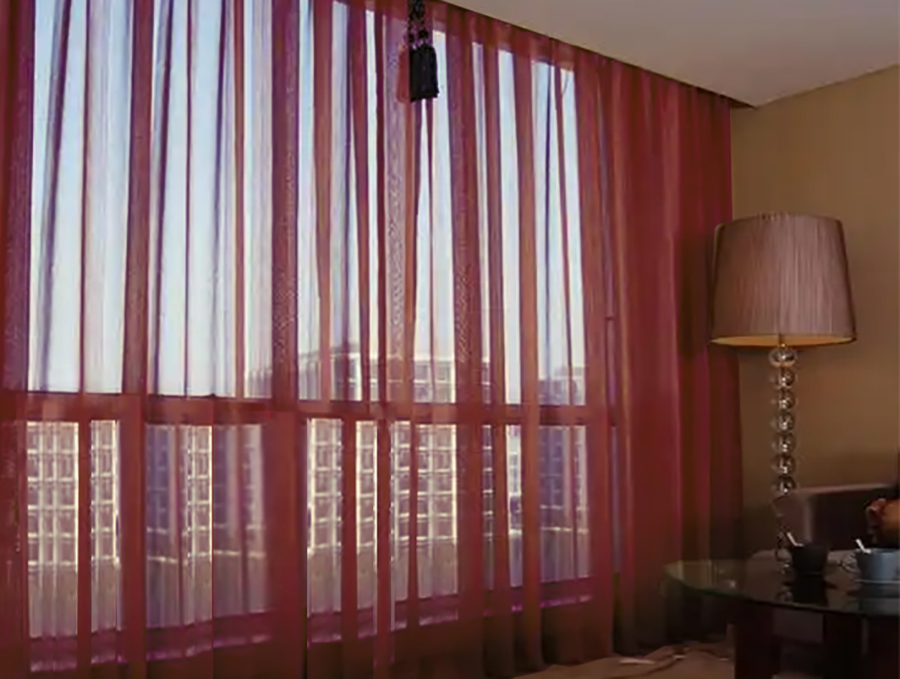 V702-CNA5-4-2WINE-202505080933-00 2 Long Drop Sheer Voile Curtains 592cm wide 270cm Drop Pinch Pleat + Hooks Wine - Image 1