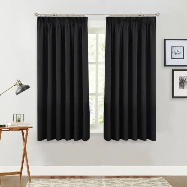 V702-CNZ2-160SINGLE-204619-00 100% Blockout Curtain 137x160cm PINCH PLEAT Blackout High Level Fabric Black - Image 1