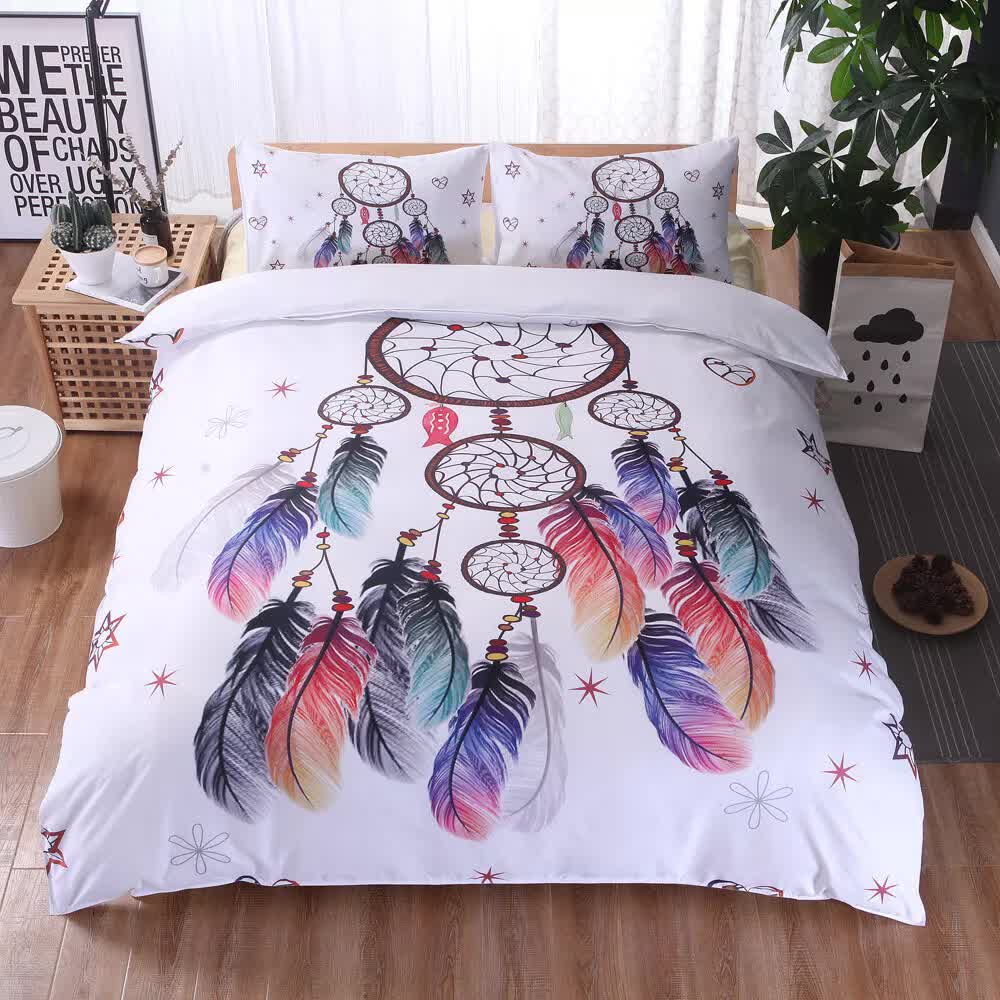 V745-AQ042320KS3-212787-00 Dream catcher Printed Duvet Cover Set with Matching Pillowcases - white-King single - Image 1