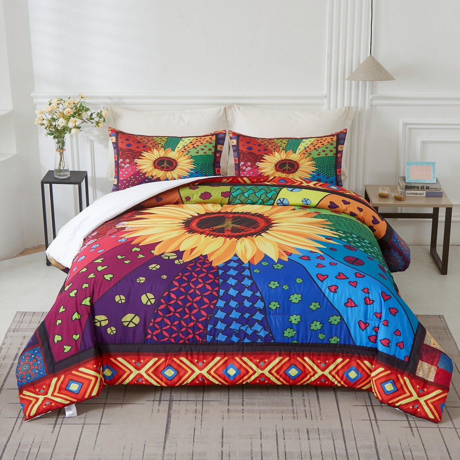V745-MAB010677AJ3-191322-00 Floral Sunflower Comforter Set, King Size, Quilted Bedding with Pillowcases - Image 1