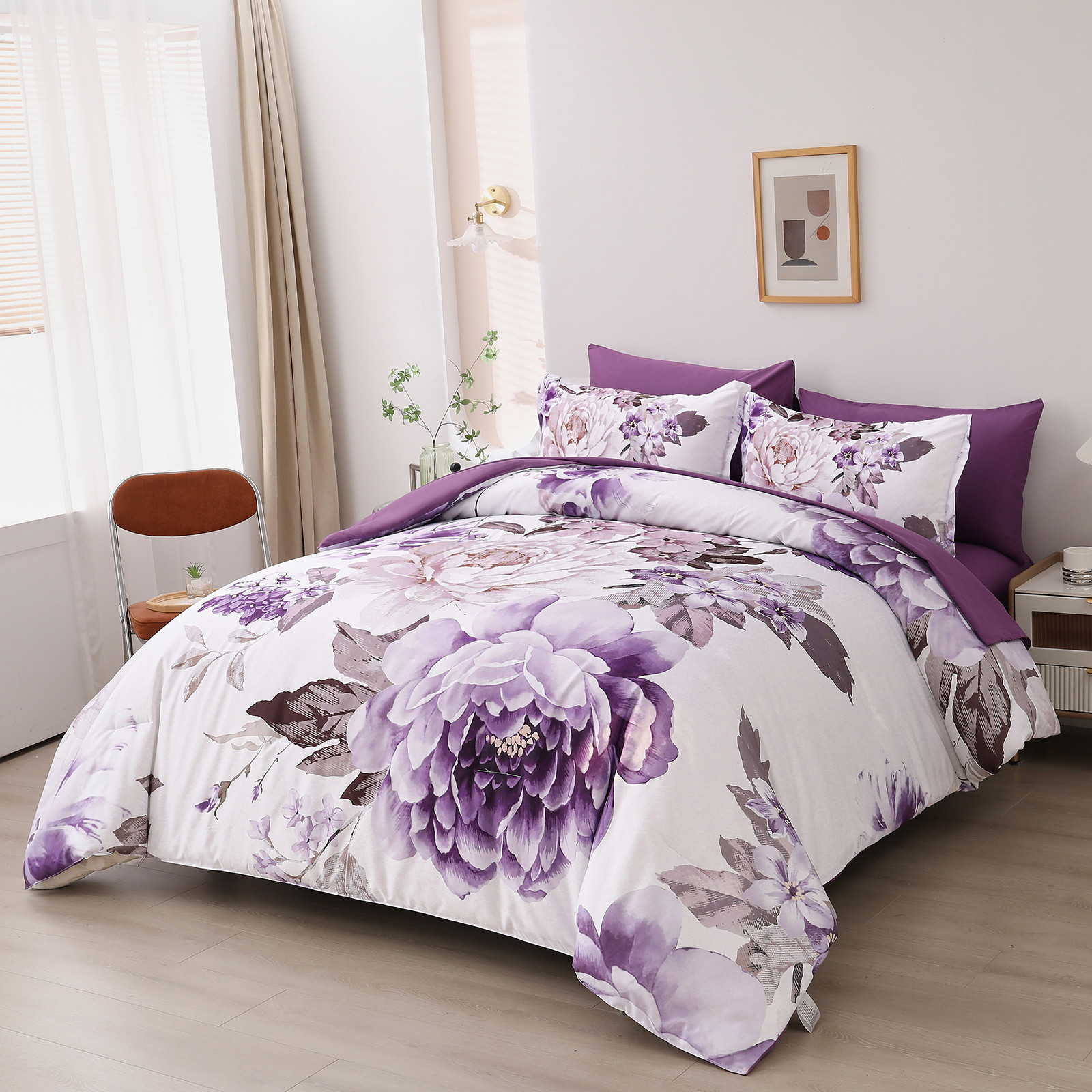 V745-MAB010947AJ3-191378-00 Elegant Floral Comforter Set, King Size, Warm Quilted Bedding with Pillowcases - Image 1