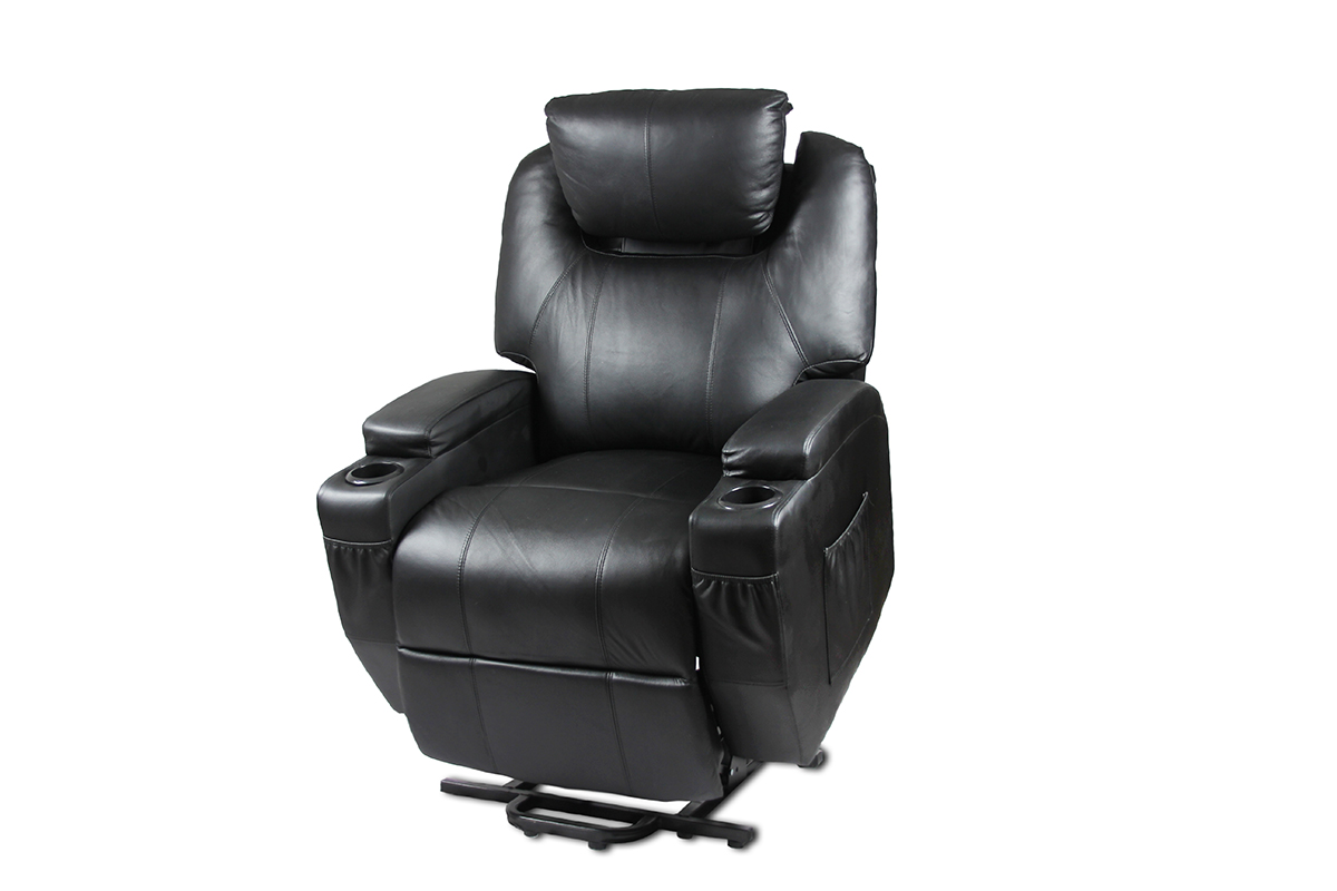 V755-SCLC-8301B-2-191793-00 Recliner Lift Heat Massage Armchair Sofa Leather 2 Motor Chair Black - Image 1