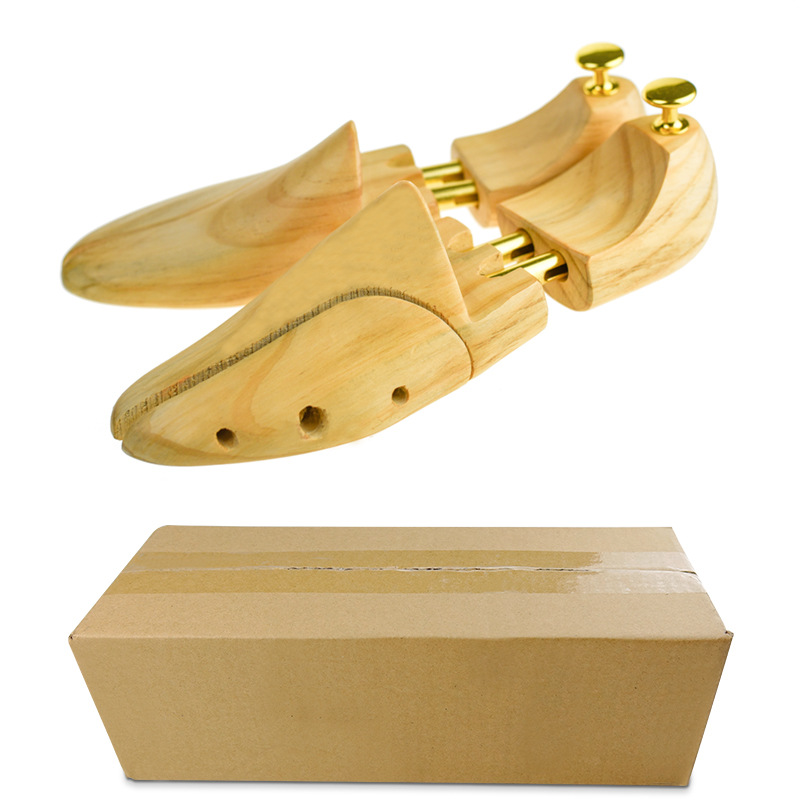 V888-ELOSUNG100014-203133-00 Adjustable Pine Wood Shoe Tree with Brass Knobs, Size EUR 37-38 - Image 1