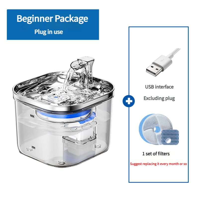 V888-ELOSUNG100021-204133-00 USB Powered Pet Water Fountain with Filter, Starter Kit (2L Capacity) - Image 1