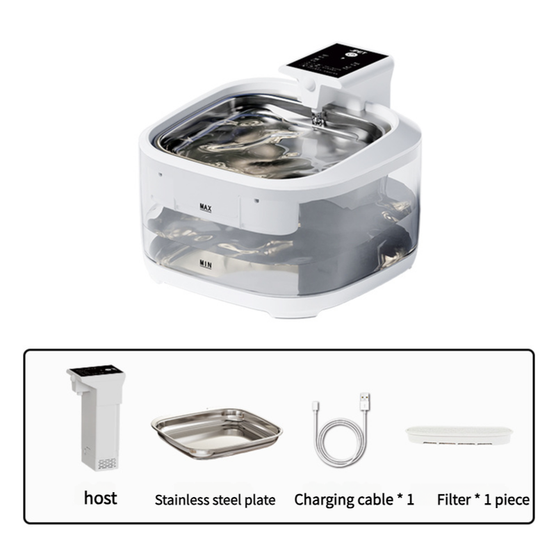 V888-ELOSUNG10105-204419-00 4.5L Upgraded Smart Pet Water Fountain with Stainless Steel Plate and Charging Cable – White Design - Image 1