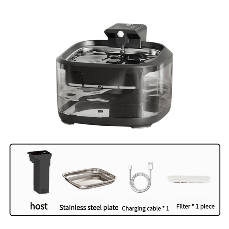 V888-ELOSUNG10106-204418-00 4.5L Upgraded Smart Pet Water Fountain with Stainless Steel Plate and Charging Cable – Black Design - Image 1